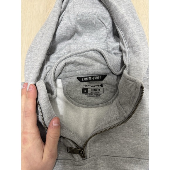 Men's Size Medium Rain Defender Carhartt Loose Fit Heather Gray Hoodie - Picture 4 of 6